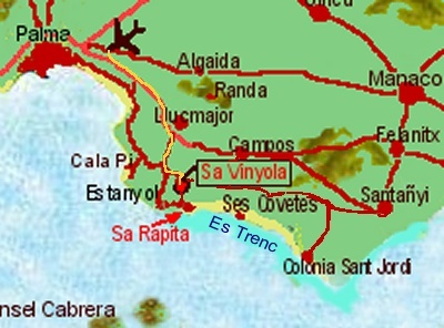 Way to your vacation house: detail map from the south of Majorca Way to your vacation house: detail map from the south of Majorca