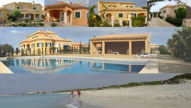 Casas de vacaciones cuidadas, cerca playa Sa Rapita-Es Trenc, 2-4-6-8 personas, wifi gratuito, jardín privado, piscina