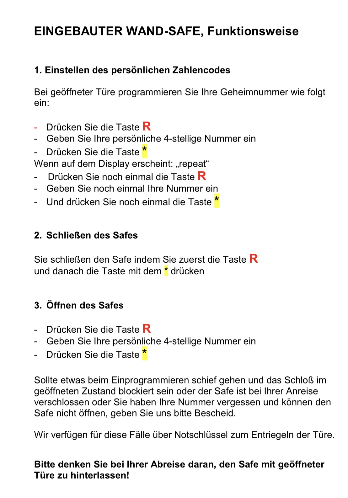 safebedienung deutsch