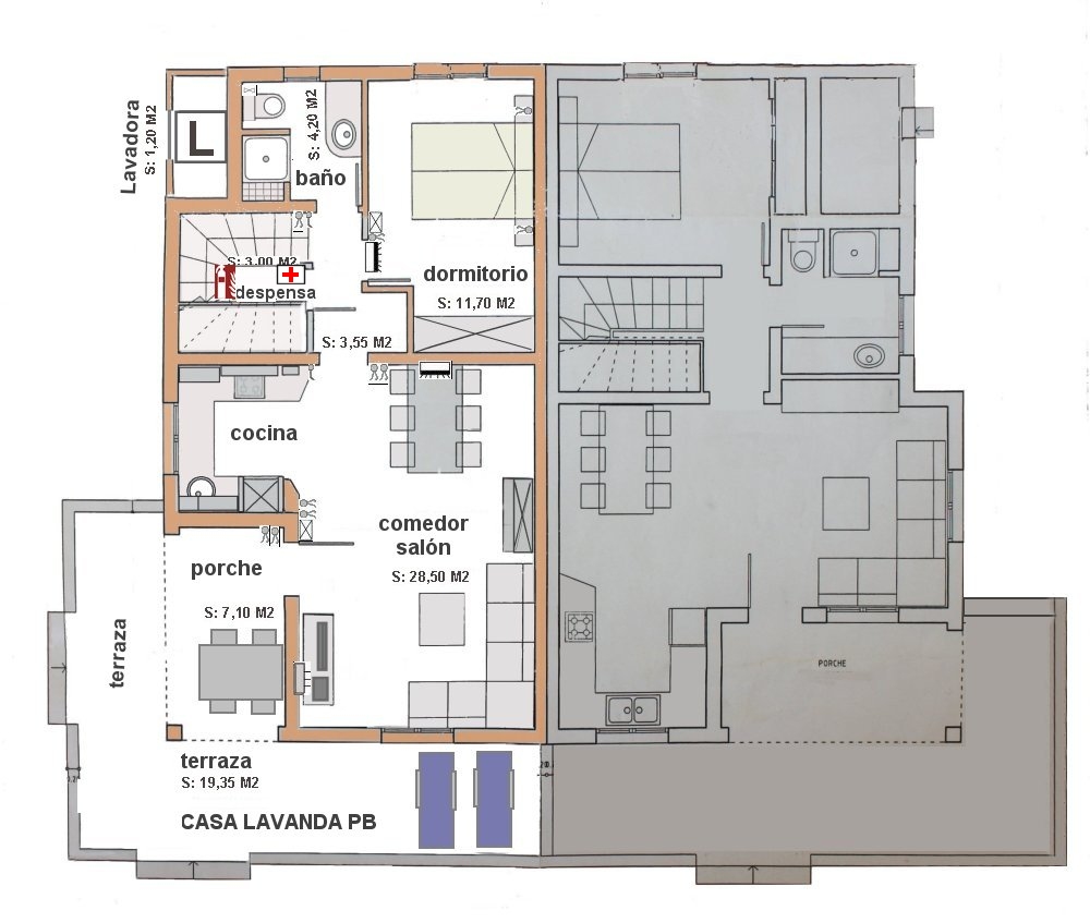Plano Casa Lavanda planta baja, español